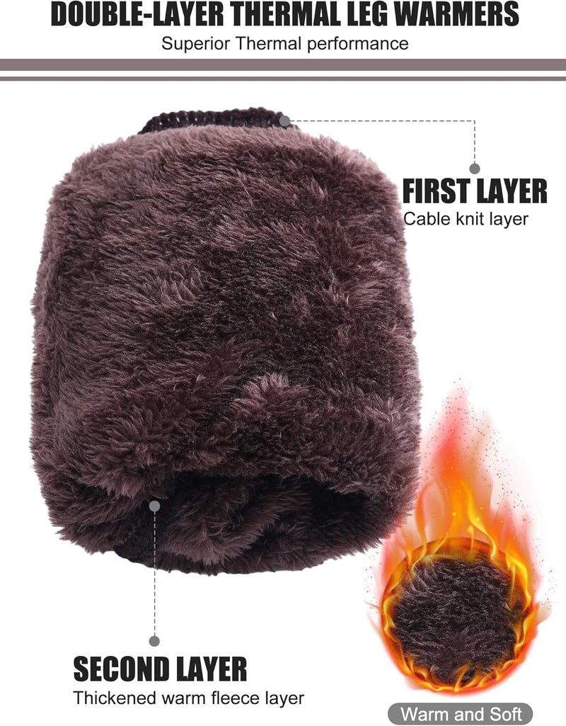 Chuarry 4 Pairs Women's Fleece Lined Leg Warmers Fuzzy Knit Double Layer Leg Warmer Long Boot Socks for Skating Daily Wear - Image 3